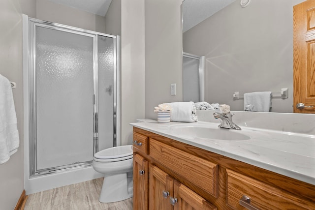3868 Green Heights Trl SW, Prior Lake, MN 55372 - bathroom featuring vanity, a stall shower, and wood finished floors