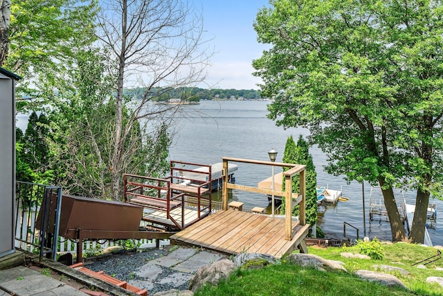 3868 Green Heights Trl SW, Prior Lake, MN 55372 - wooden terrace with a water view and a boat dock