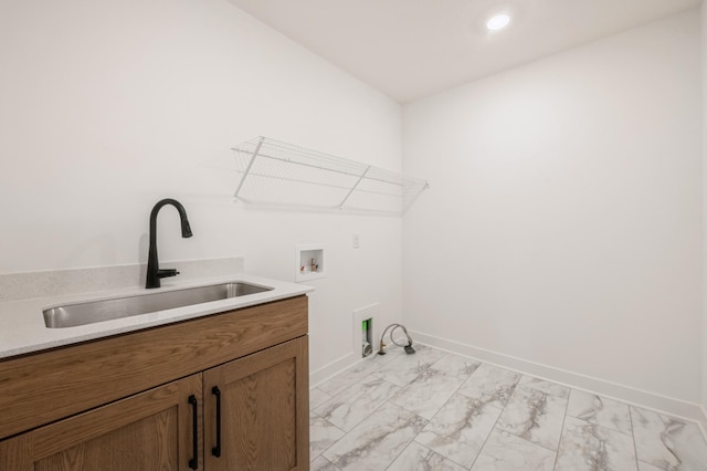 20141 63rd Ave, Corcoran, MN 55340 - laundry area with hookup for a washing machine, light marble finish flooring, baseboards, cabinet space, and recessed lighting