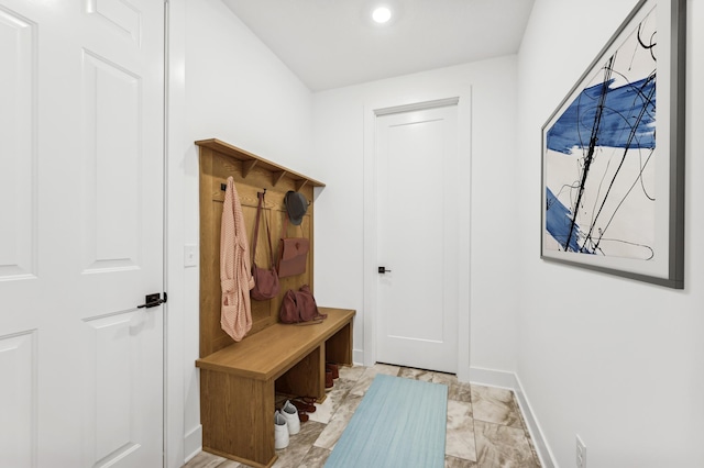 20141 63rd Ave, Corcoran, MN 55340 - mudroom with baseboards, light marble finish floors, and recessed lighting