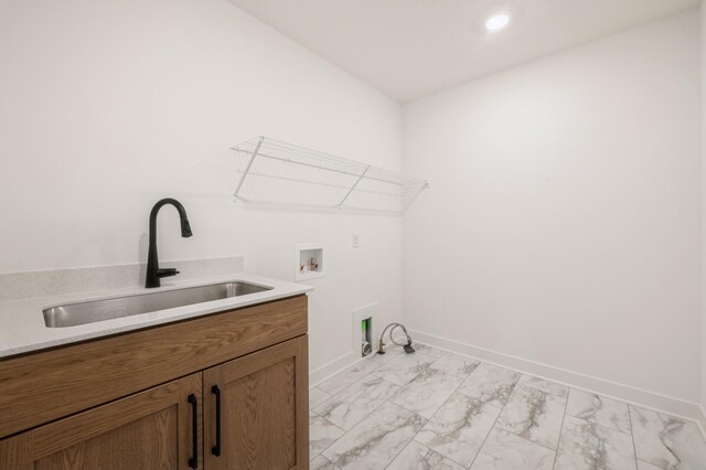 20141 63rd Ave, Corcoran, MN 55340 - laundry area with hookup for a washing machine, light marble finish flooring, cabinet space, and recessed lighting