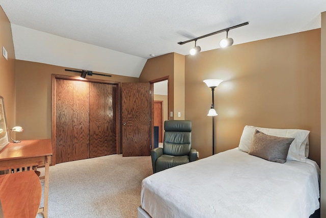 2657 Valley View Ln, New Brighton, MN 55112 - bedroom featuring rail lighting, carpet flooring, and vaulted ceiling