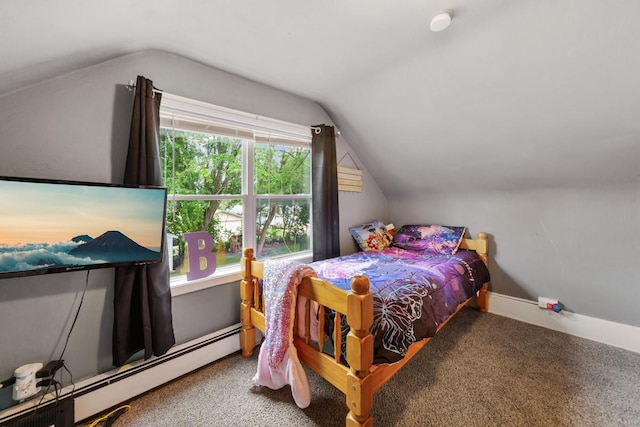 1039 9th Ave SW, Faribault, MN 55021 - bedroom with lofted ceiling, carpet, and a baseboard heating unit