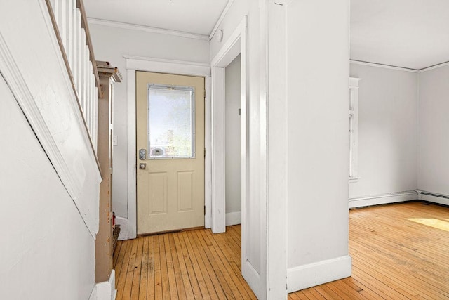 1901 5th St, Duluth, MN 55812 - doorway with hardwood / wood-style floors, stairs, crown molding, and baseboards