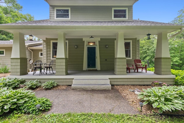 10390 Fenner Ave SE, Franklin Twp, MN 55328 - doorway to property featuring covered porch and roof with shingles