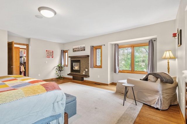 10390 Fenner Ave SE, Franklin Twp, MN 55328 - bedroom featuring light wood finished floors, a glass covered fireplace, and baseboards