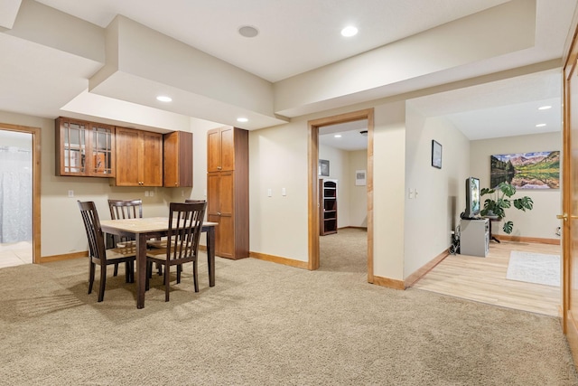 10390 Fenner Ave SE, Franklin Twp, MN 55328 - dining room featuring light carpet, recessed lighting, and baseboards