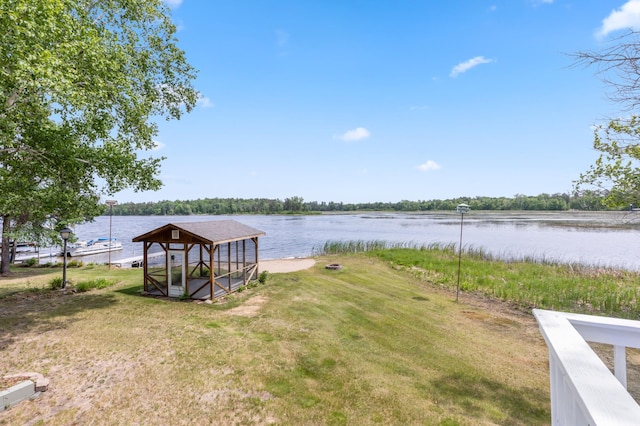 8996 Little Pelican Dr, Pelican Twp, MN 56472 - dock area with a water view and a lawn