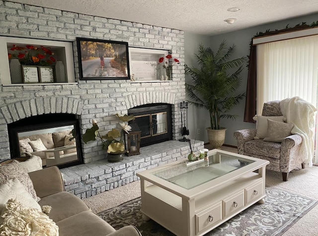 606 Swain St, Redwood Falls, MN 56283 - carpeted living room with a fireplace and a textured ceiling