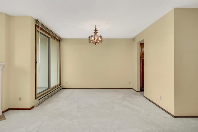 7200 York Ave S Unit 608, Edina, MN 55435 - unfurnished room with light colored carpet, a chandelier, a baseboard heating unit, and baseboards