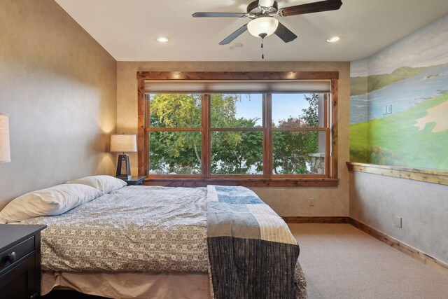 9328 Rhoy Ave, Chaska, MN 55318 - bedroom with carpet flooring, baseboards, recessed lighting, and a ceiling fan