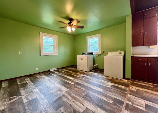 406 1st St S, Hoffman, MN 56339 - laundry room featuring washing machine and clothes dryer, ceiling fan, plenty of natural light, and cabinet space