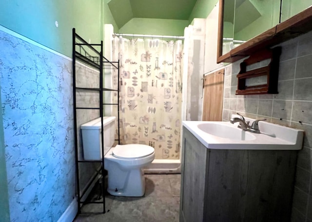 406 1st St S, Hoffman, MN 56339 - full bathroom with toilet, vanity, a shower with shower curtain, and baseboards
