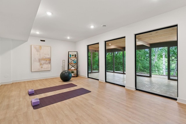 6608 Pawnee Rd, Edina, MN 55439 - workout area featuring wood finished floors and recessed lighting