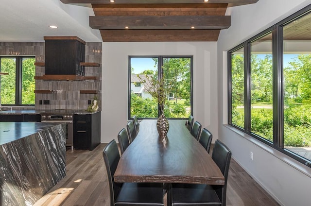 19923 See Gull Rd, Brainerd, MN 56401 - dining space featuring beamed ceiling, recessed lighting, and wood finished floors