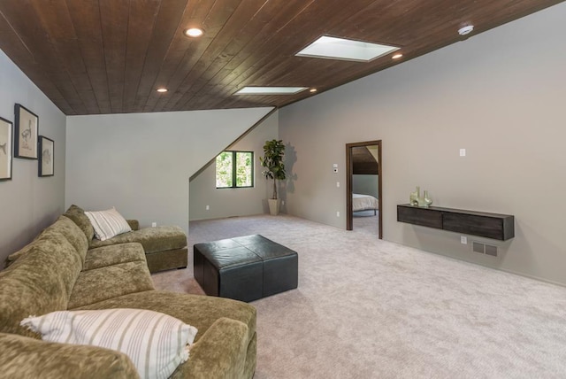 19923 See Gull Rd, Brainerd, MN 56401 - living room with wooden ceiling, carpet flooring, recessed lighting, and vaulted ceiling