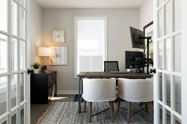 6501 Timber Arch Dr, Chaska, MN 55318 - office area featuring french doors, wood finished floors, and baseboards