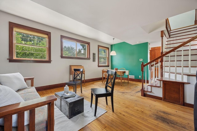 3015 22nd St, Minneapolis, MN 55406 - living area featuring stairway and hardwood / wood-style flooring