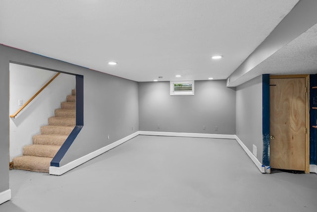 2800 Alabama Ave S, Saint Louis Park, MN 55416 - below grade area featuring recessed lighting, stairway, and baseboards