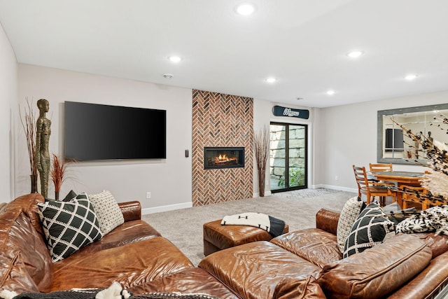 6141 Sherman Cir, Edina, MN 55436 - living area with carpet floors, recessed lighting, and a fireplace
