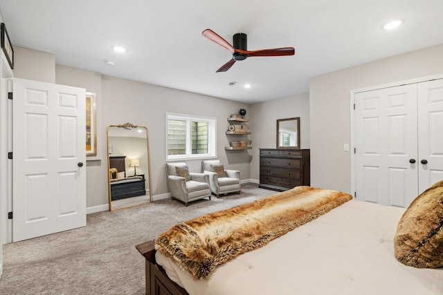 6141 Sherman Cir, Edina, MN 55436 - carpeted bedroom featuring recessed lighting, ceiling fan, and a closet