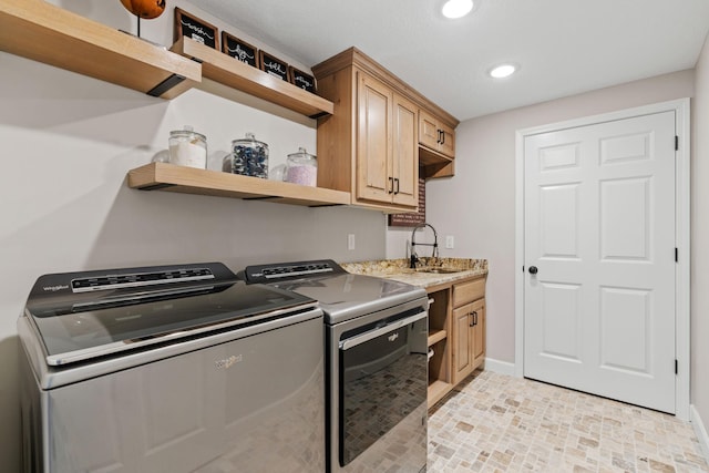 6141 Sherman Cir, Edina, MN 55436 - washroom with washer and dryer, recessed lighting, and cabinet space