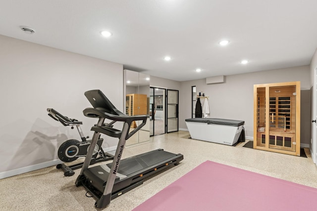 6141 Sherman Cir, Edina, MN 55436 - exercise room featuring recessed lighting and a wall mounted air conditioner