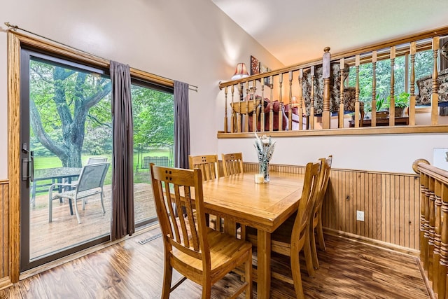 5959 373rd St, North Branch, MN 55056 - dining room featuring wood finished floors, wainscoting, and wood walls