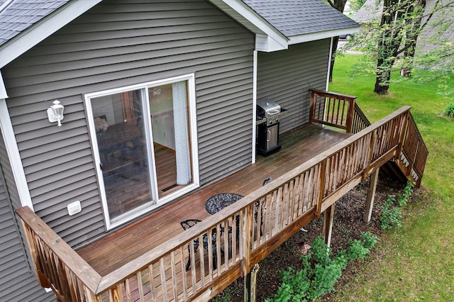 13610 Prairie Ct, Becker, MN 55308 - wooden terrace with stairway, a grill, and a yard