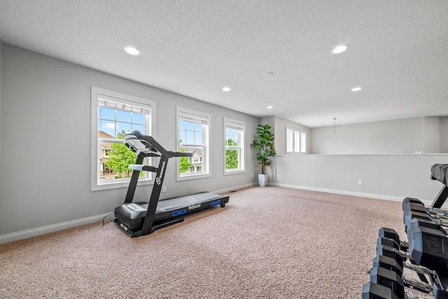 10388 188th St W, Lakeville, MN 55044 - workout area with carpet floors, recessed lighting, a textured ceiling, and baseboards