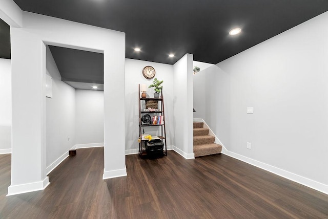 10388 188th St W, Lakeville, MN 55044 - basement featuring wood finished floors, stairs, baseboards, and recessed lighting