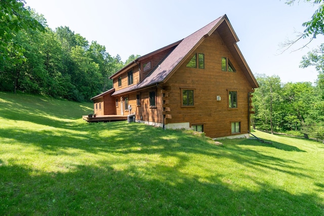 278 Vanity Dr, Shelby Twp, WI 54658 - rear view of property with a yard, a wooden deck, and log siding