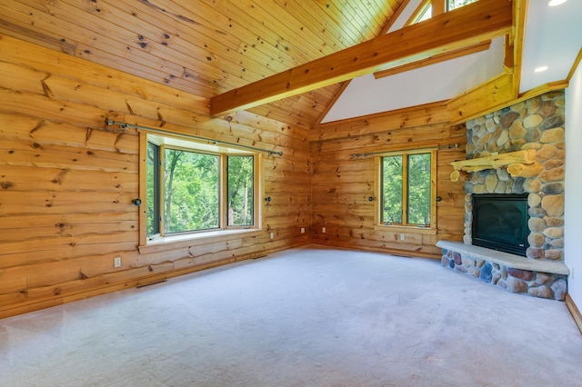 278 Vanity Dr, Shelby Twp, WI 54658 - unfurnished living room with carpet floors and a fireplace