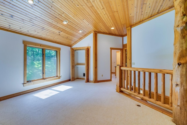 278 Vanity Dr, Shelby Twp, WI 54658 - bonus room featuring lofted ceiling, carpet floors, wooden ceiling, recessed lighting, and baseboards