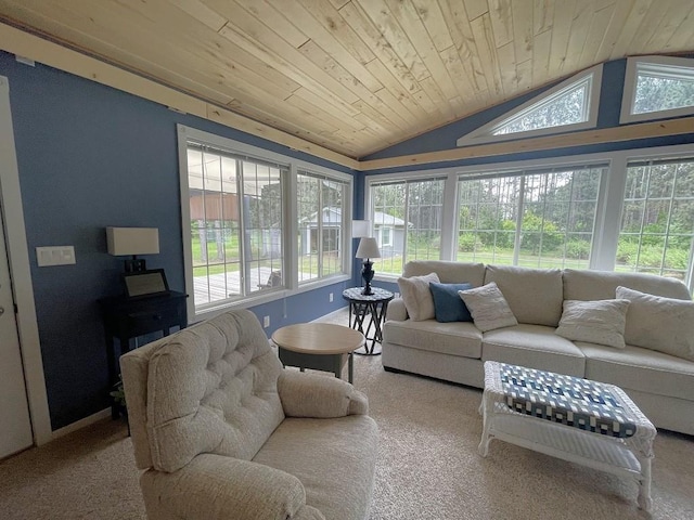 16173 Discovery Cir, Park Rapids, MN 56470 - sunroom featuring lofted ceiling, wood ceiling, and carpet flooring