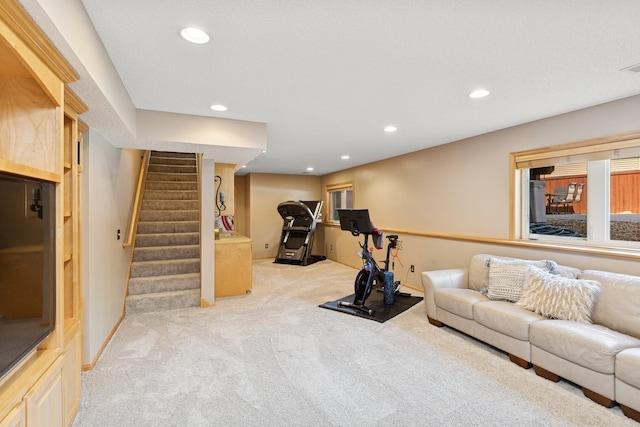 14057 Flintwood Ct, Apple Valley, MN 55124 - workout area featuring light colored carpet and recessed lighting