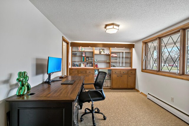 3004 36th Ave NE, Saint Anthony, MN 55418 - office space with a baseboard radiator, light carpet, a textured ceiling, and baseboards