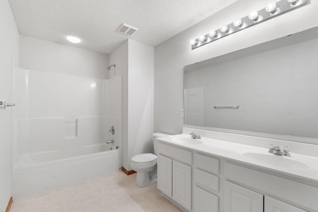5423 Elm Grove Ave, New Hope, MN 55428 - full bath with bathtub / shower combination, double vanity, and a textured ceiling