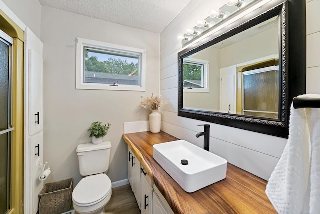 6567 Shore Trl N, Forest Lake, MN 55025 - full bath featuring vanity, a shower with shower door, and a textured ceiling