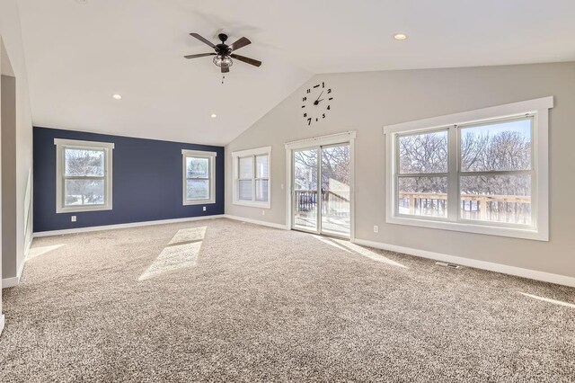 2865 Pilot Knob Rd, Eagan, MN 55121 - carpeted empty room featuring vaulted ceiling, a ceiling fan, baseboards, and recessed lighting