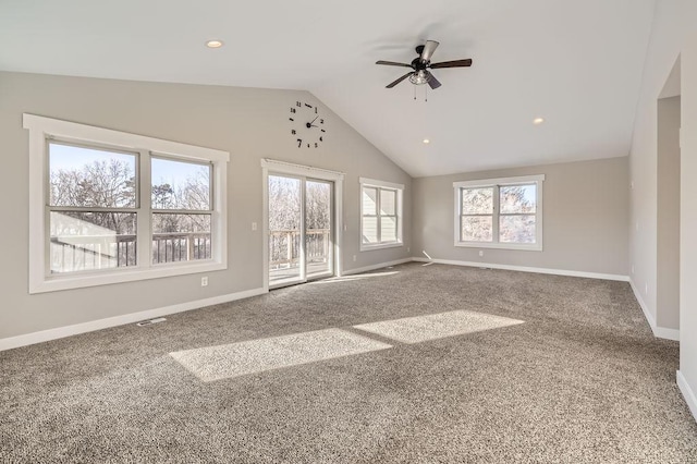 2865 Pilot Knob Rd, Eagan, MN 55121 - spare room with ceiling fan, vaulted ceiling, carpet floors, baseboards, and recessed lighting