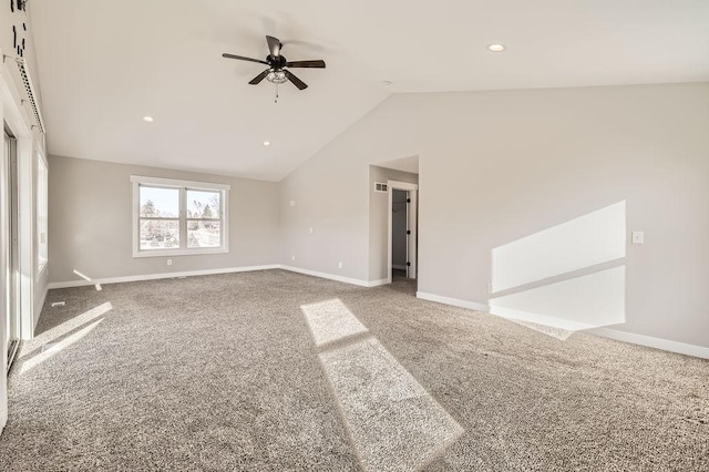 2865 Pilot Knob Rd, Eagan, MN 55121 - unfurnished room with carpet flooring, vaulted ceiling, baseboards, a ceiling fan, and recessed lighting