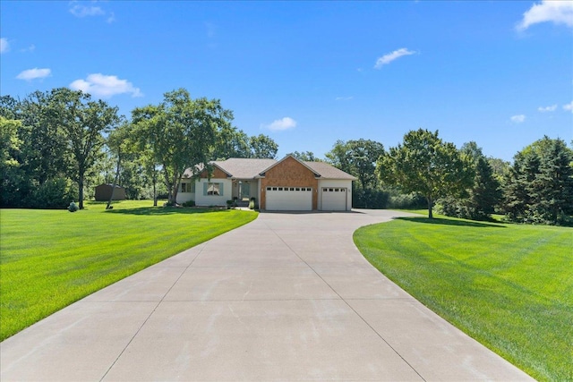 1195 64th St, Hudson, WI 54016 - ranch-style house with an attached garage, concrete driveway, and a front yard