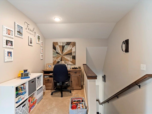 12144 Sylvan Dr SW, Sylvan Twp, MN 56473 - home office featuring light colored carpet and vaulted ceiling