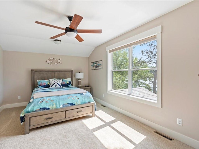 12144 Sylvan Dr SW, Sylvan Twp, MN 56473 - bedroom with carpet flooring, vaulted ceiling, and a ceiling fan