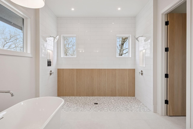 21281 Dorothy Way, Spring Lake Twp, MN 55372 - full bathroom featuring a walk in shower, a soaking tub, tile patterned floors, a sink, and recessed lighting