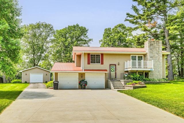 10275 Park Cir, Pine City, MN 55063 - raised ranch featuring a front yard, metal roof, and a chimney