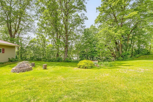 10275 Park Cir, Pine City, MN 55063 - view of grassy yard with a fire pit