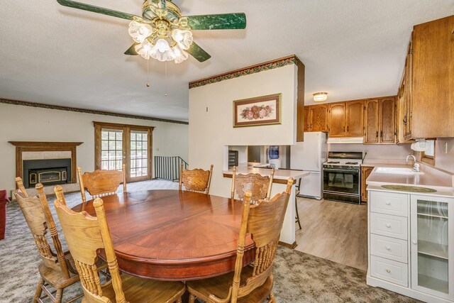 10275 Park Cir, Pine City, MN 55063 - dining room featuring ceiling fan, a fireplace, light wood-style floors, and crown molding
