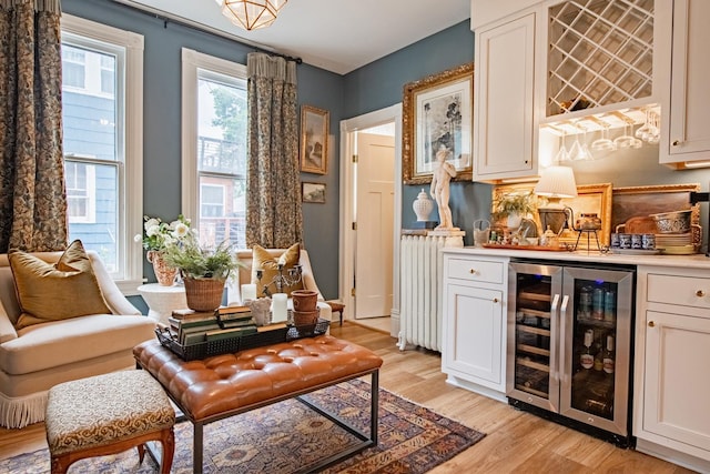 72 Mill St, Winona, MN 55987 - indoor dry bar with wine cooler, light wood-style flooring, and radiator